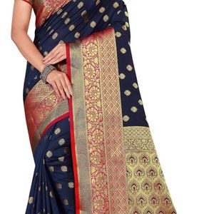 BRAND NEW Woven Kanjivaram Art Silk Saree (Dark Blue)